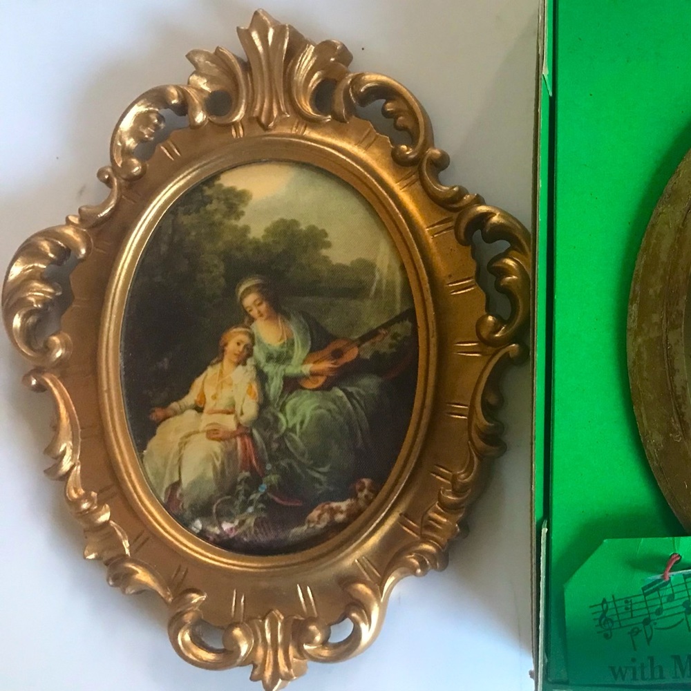 Vintage music box by Princess Art, West Germany silk print musical wall hanging